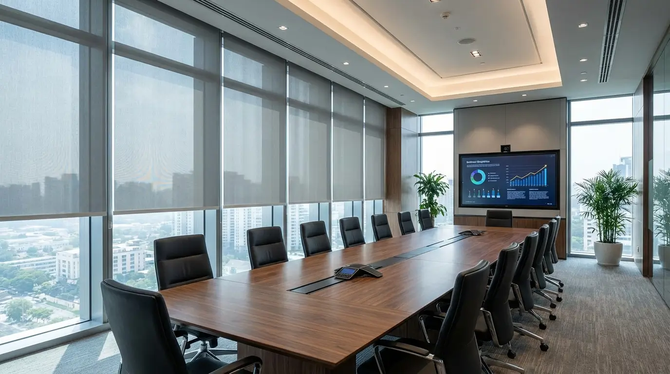 Ambiente corporativo com as nossas cortinas instaladas.